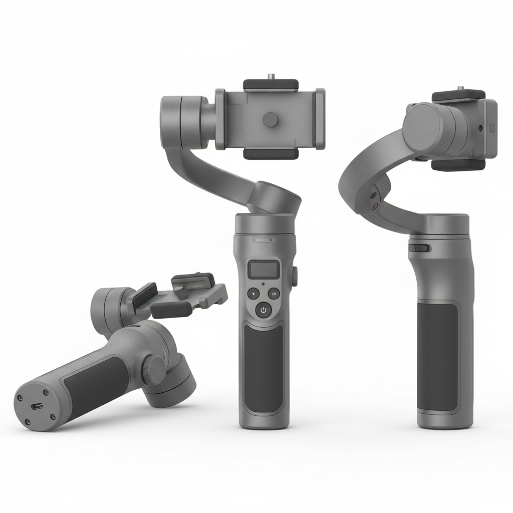 Mobile phone gimbal stabilizer product shot on white background